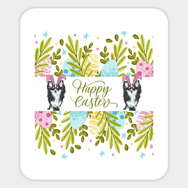 Happy Easter with Long Haired Chihuahua Dog with Bunny Ears Sticker by Seasonal Dogs